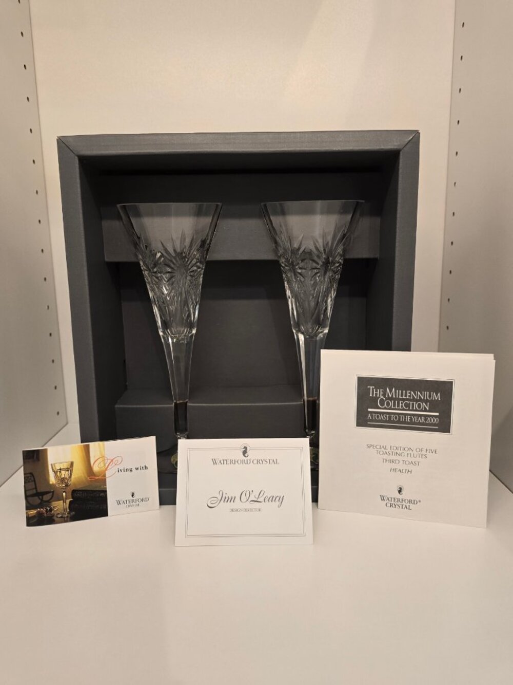 Waterford Crystal Millennium Collection Toast to the Year 2000 "Health" Flutes